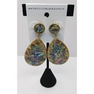 White House Black Market Abalone-Style Glass Teardrop Earrings – Gold Tone – NWT